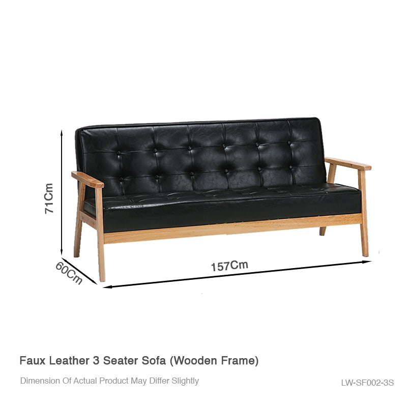 Sarah Faux Leather 3 Seater Sofa Black