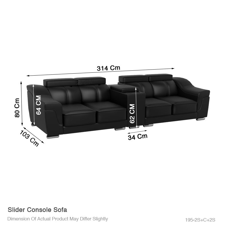 Lyla Half Leather Cowhide 4 Seater Sofa with Console