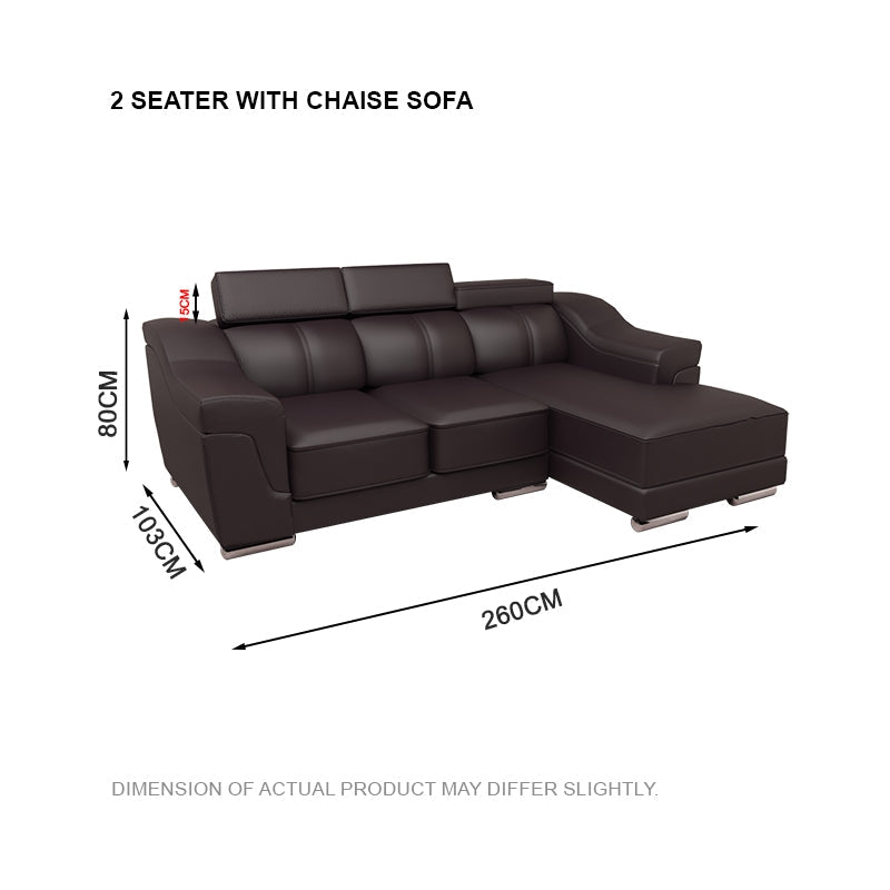 Lyla Half Leather Cowhide 2 Seater With Chaise Sofa