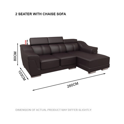 Lyla Half Leather Cowhide 2 Seater With Chaise Sofa