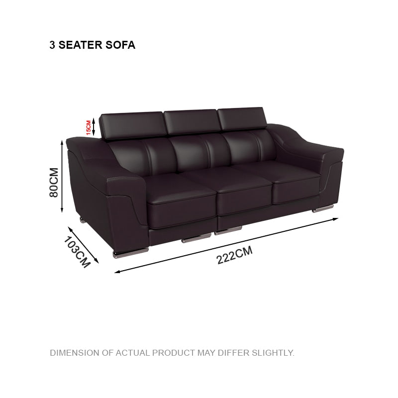 Lyla Half Leather Cowhide 3 Seater Sofa