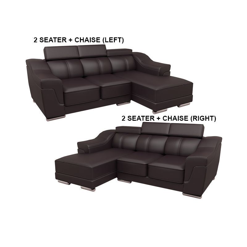 Lyla Half Leather Cowhide 2 Seater With Chaise Sofa