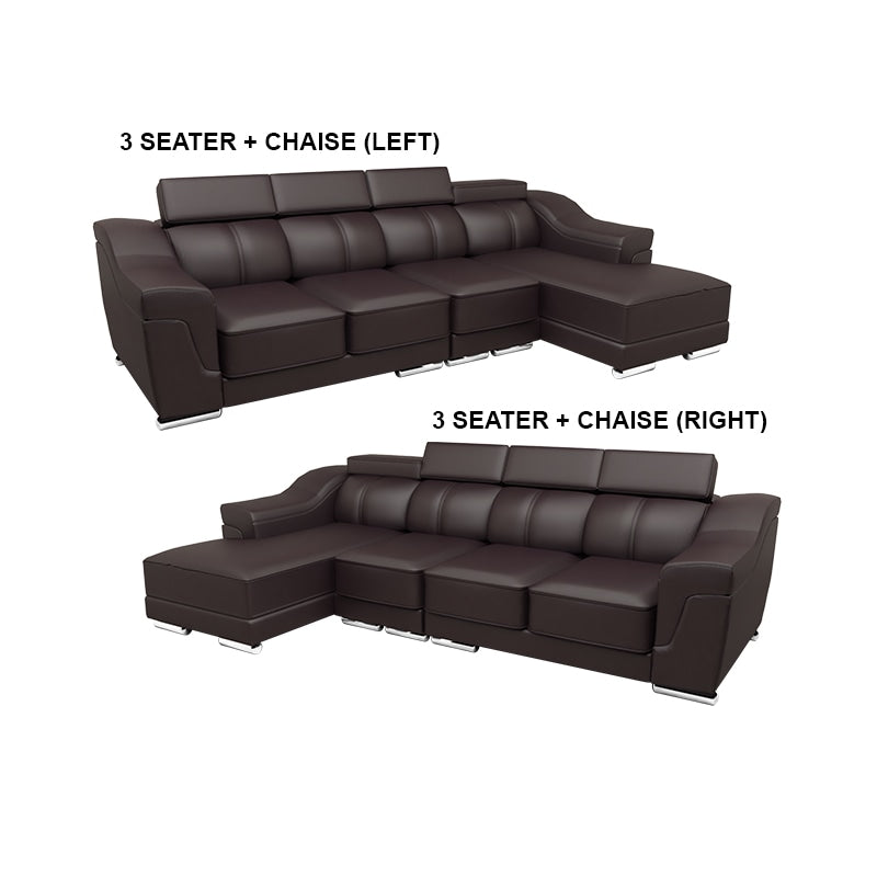 Lyla Half Leather Cowhide 3 Seater With Chaise Sofa