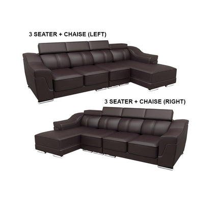 Lyla Half Leather Cowhide 3 Seater With Chaise Sofa