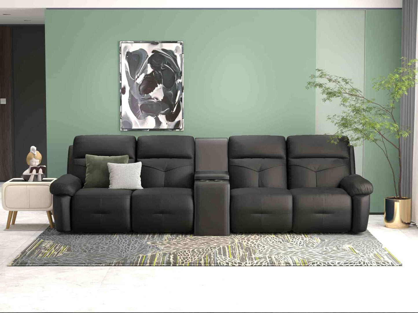 Taylor Half Leather Cowhide 4 Seater Sofa with Console