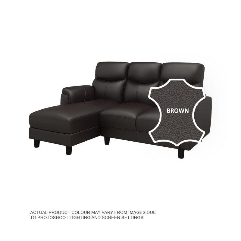 Helen Half Leather Cowhide 2 Seater With Chaise Sofa