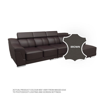 Lyla Half Leather Cowhide 3 Seater With Chaise Sofa