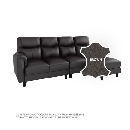 Helen Half Leather Cowhide 3 Seater With Chaise Sofa
