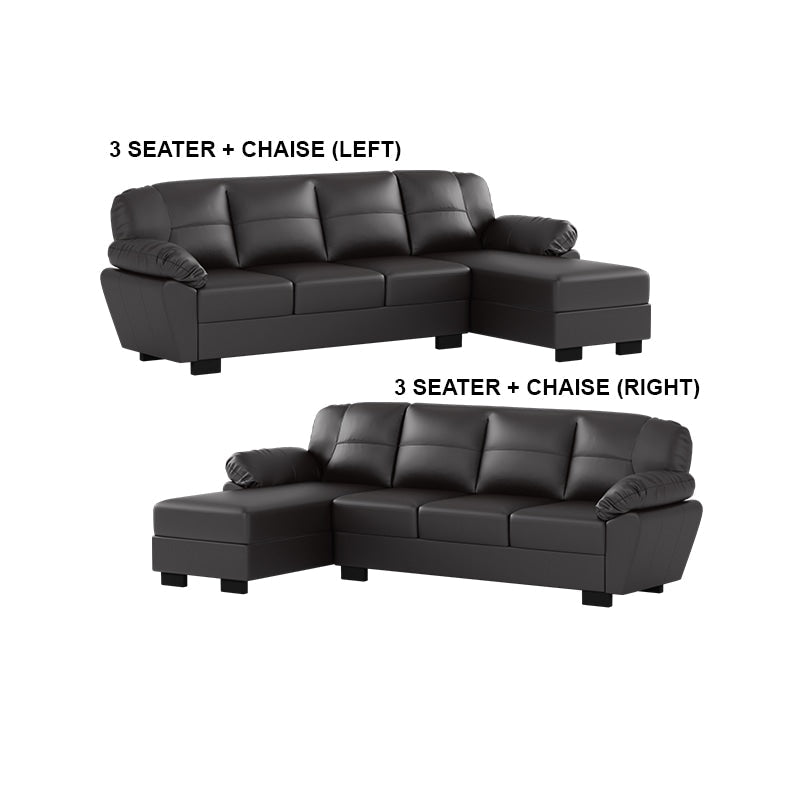 Adam Faux Leather 3 Seater With Chaise Sofa