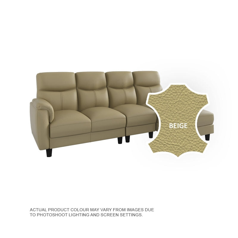 Helen Half Leather Cowhide 3 Seater With Chaise Sofa