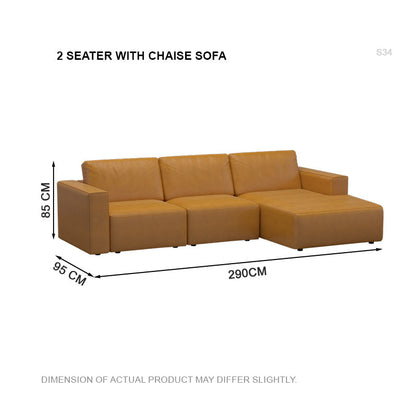 Jade Leathaire 2 Seater With Chaise Sofa