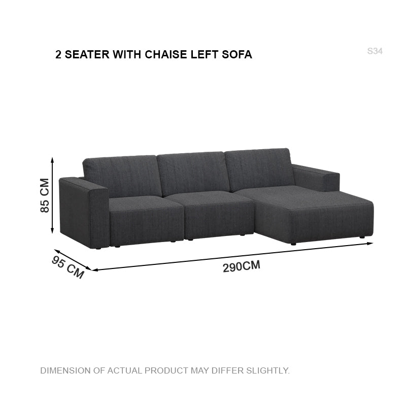 Jade Fabric 2 Seater With Chaise Sofa