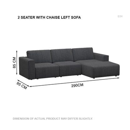 Jade Fabric 2 Seater With Chaise Sofa