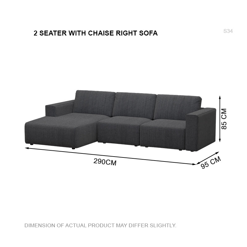 Jade Fabric 2 Seater With Chaise Sofa