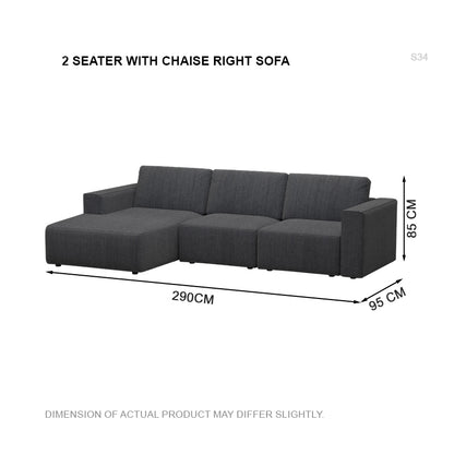 Jade Fabric 2 Seater With Chaise Sofa