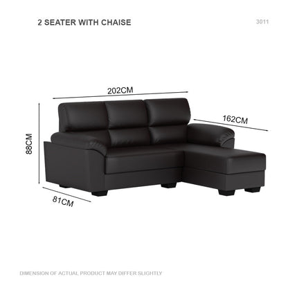 Londyn Faux Leather 2 Seater With Chaise Sofa