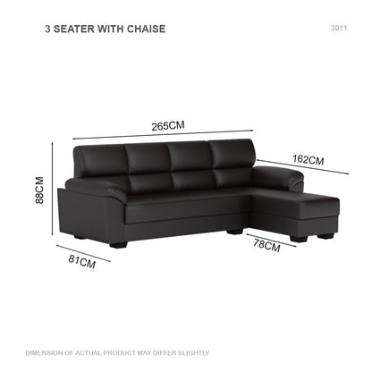 Londyn Faux Leather 3 Seater With Chaise Sofa