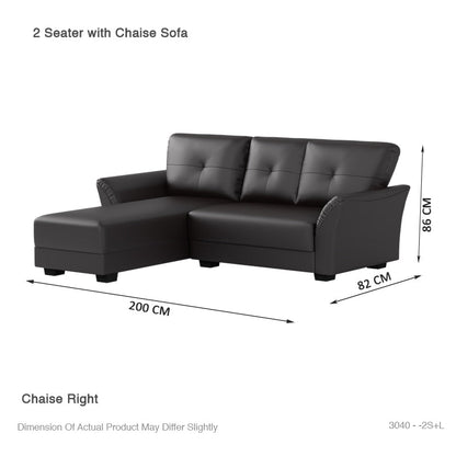 Laura Half Leather 2 Seater with Chaise Sofa
