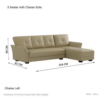 Laura Half Leather 3 Seater with Chaise Sofa