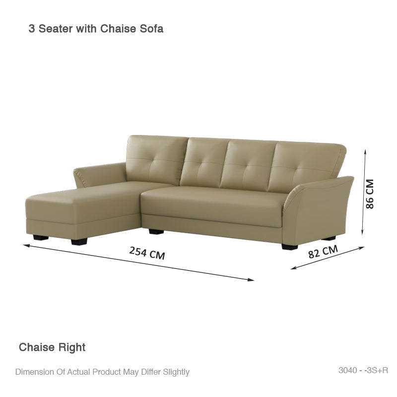 Laura Half Leather 3 Seater with Chaise Sofa