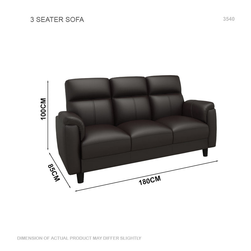 Helen Half Leather Cowhide 3 Seater Sofa