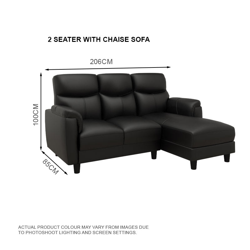 Helen Half Leather Cowhide 2 Seater With Chaise Sofa
