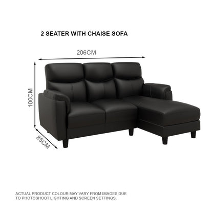 Helen Half Leather Cowhide 2 Seater With Chaise Sofa