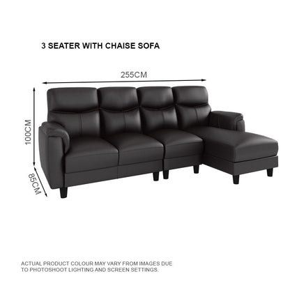 Helen Half Leather Cowhide 3 Seater With Chaise Sofa