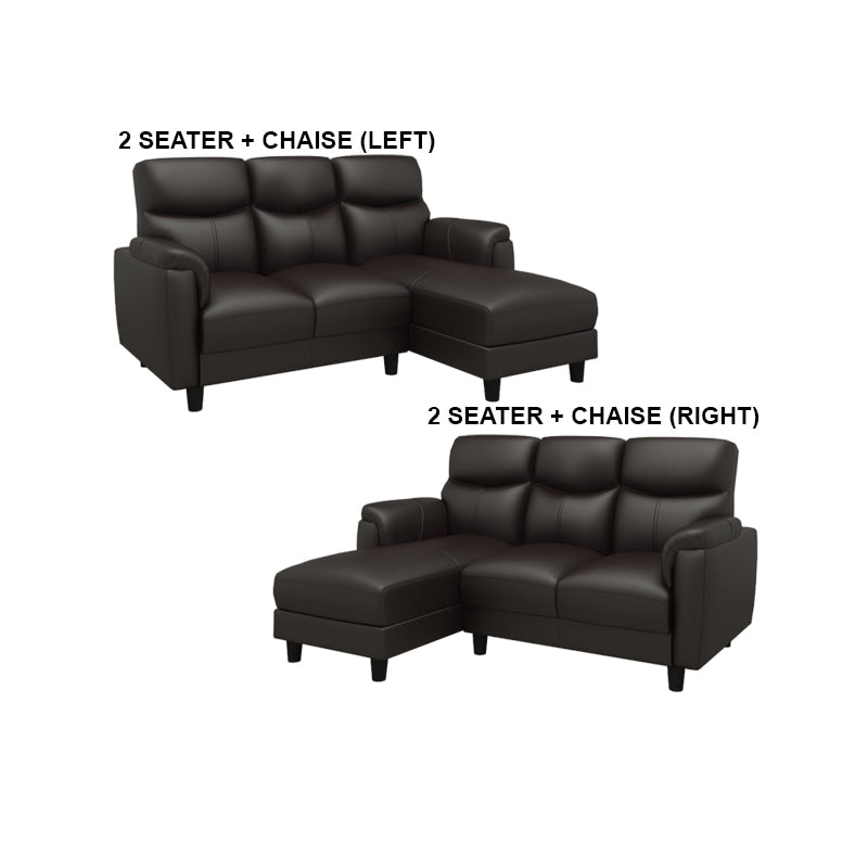 Helen Half Leather Cowhide 2 Seater With Chaise Sofa
