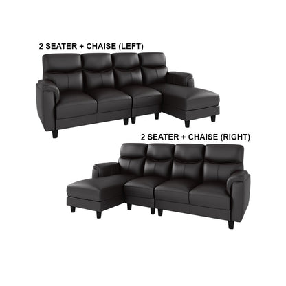 Helen Half Leather Cowhide 3 Seater With Chaise Sofa