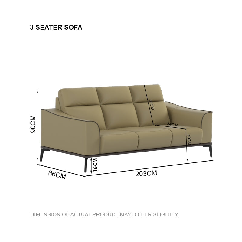 Gianna Half Leather Cowhide 3 Seater Sofa