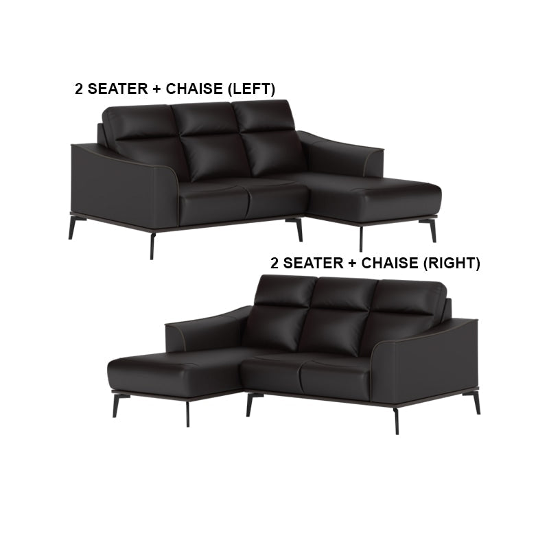 Gianna Half Leather Cowhide 2 Seater With Chaise Sofa