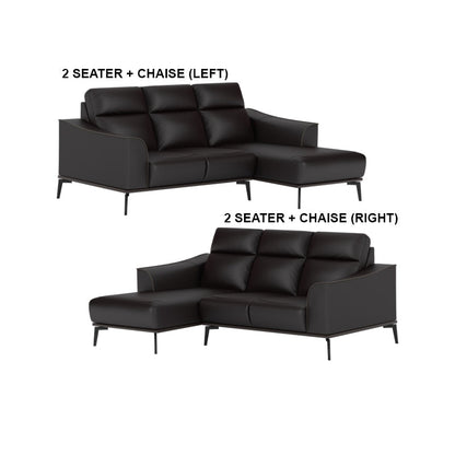 Gianna Half Leather Cowhide 2 Seater With Chaise Sofa