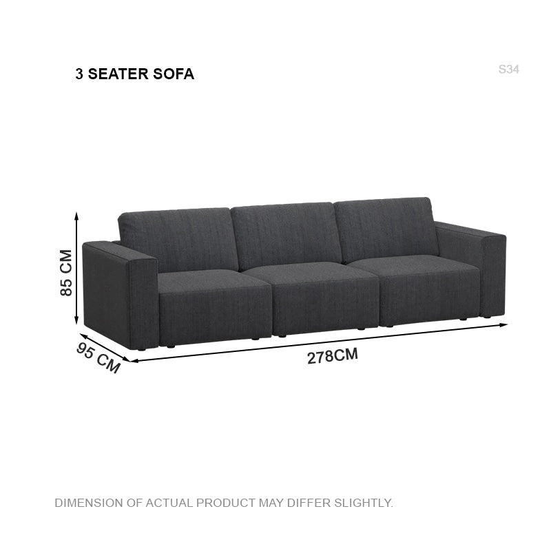 Jade Fabric 3 Seater Sofa