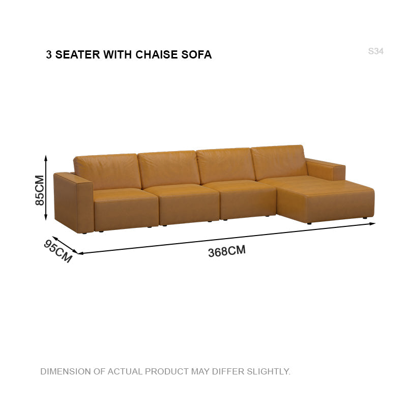 Jade Leathaire 3 Seater With Chaise Sofa