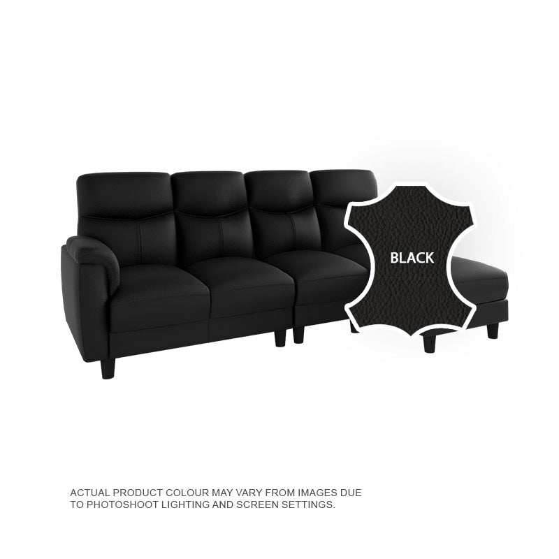 Helen Half Leather Cowhide 3 Seater With Chaise Sofa