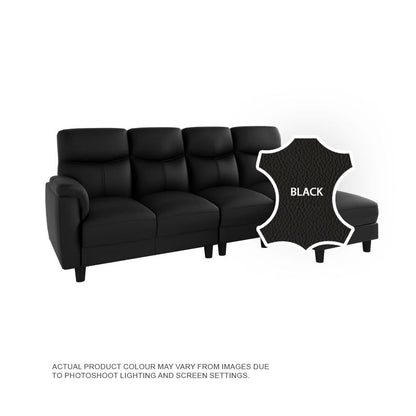 Helen Half Leather Cowhide 3 Seater With Chaise Sofa