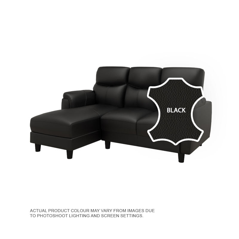 Helen Half Leather Cowhide 2 Seater With Chaise Sofa