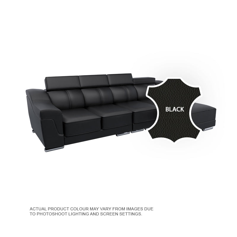 Lyla Half Leather Cowhide 3 Seater With Chaise Sofa
