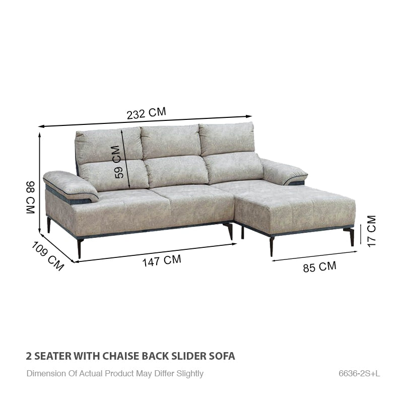 Jolie Fabric 2 Seater with Chaise Back Slider Sofa