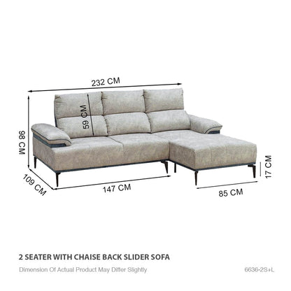 Jolie Fabric 2 Seater with Chaise Back Slider Sofa