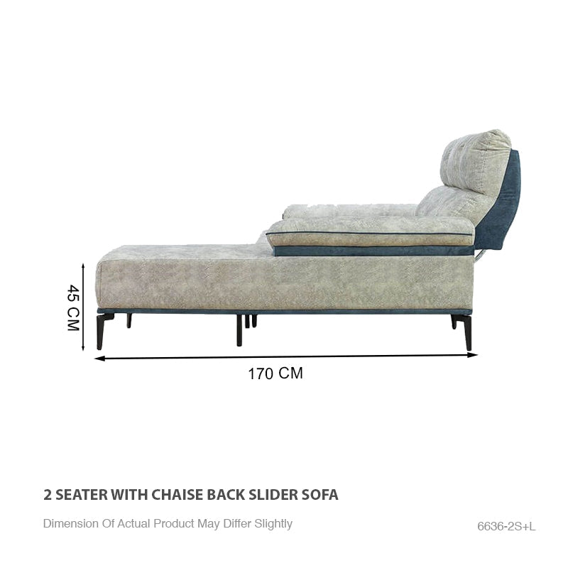 Jolie Fabric 2 Seater with Chaise Back Slider Sofa