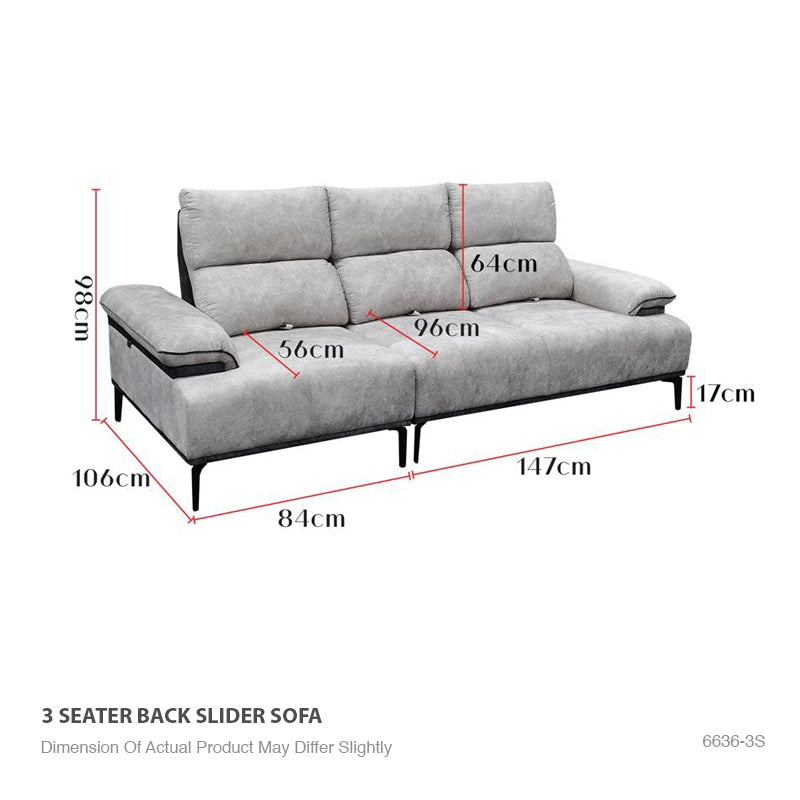 Jolie Fabric 3 Seater Back Slider Sofa