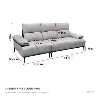 Jolie Fabric 3 Seater Back Slider Sofa