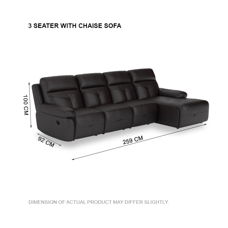 Taylor Half Leather Cowhide 3 Seater With Chaise Sofa