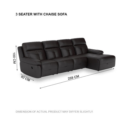 Taylor Half Leather Cowhide 3 Seater With Chaise Sofa
