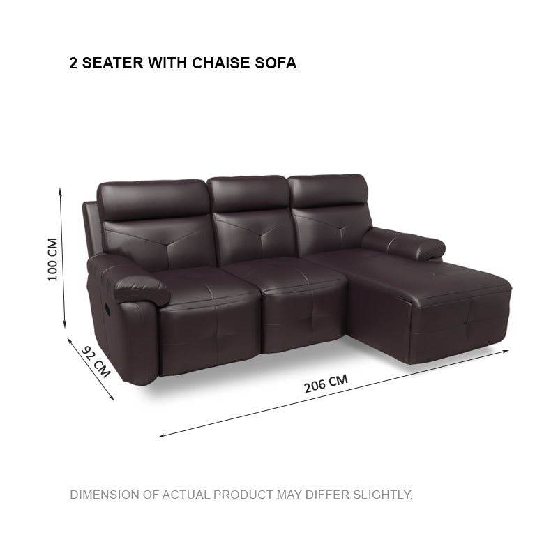 Taylor Half Leather Cowhide 2 Seater With Chaise Sofa