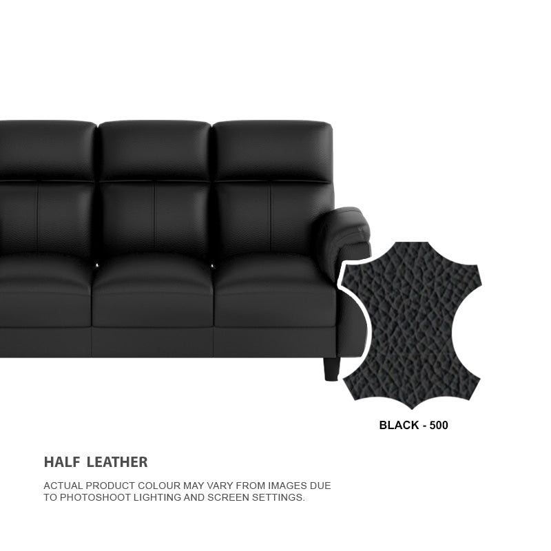 Helen Half Leather Cowhide 3 Seater With Chaise Sofa