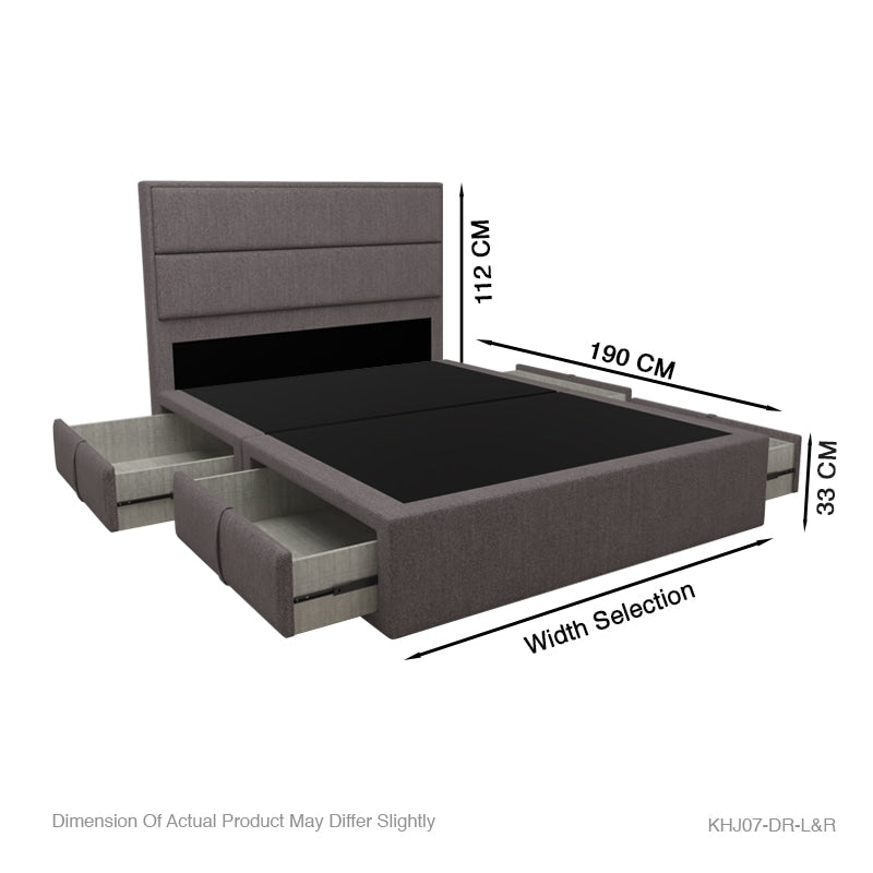 Calixto Fabric Drawer Bed with Drawer Left and Right Queen & King