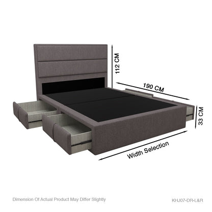 Calixto Fabric Drawer Bed with Drawer Left and Right Queen & King